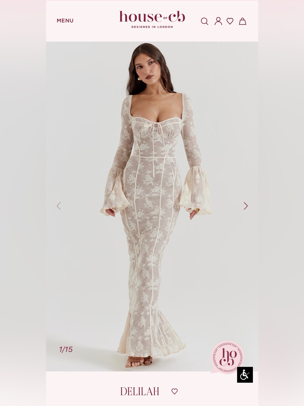 House Of Cb Cream Lace Mermaid Dress With Bell Sleeves